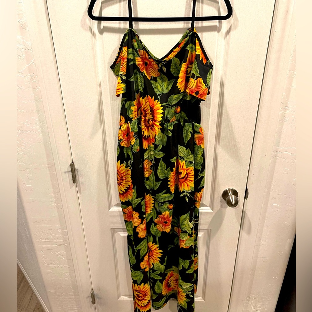 Off Shoulder Sunflower Floral Dress - 1XL